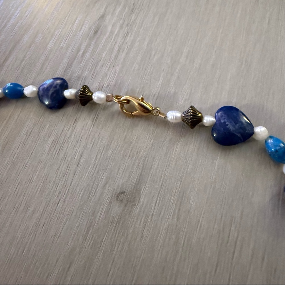 Vintage 90s Handmade Natural Stone & Pearl Necklace OOAK - Picture 4 of 6